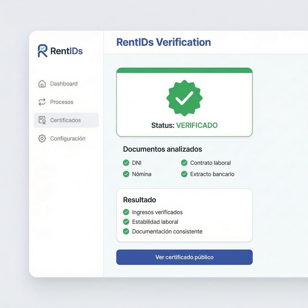 Certificado de verificación generado por RentIDs